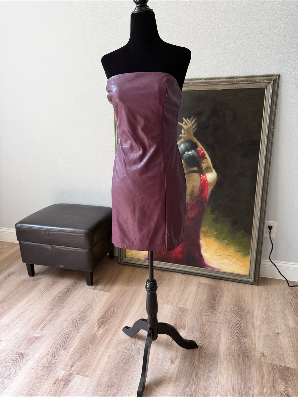 Garage Strapless Faux Leather Sheath Dress in Burgundy